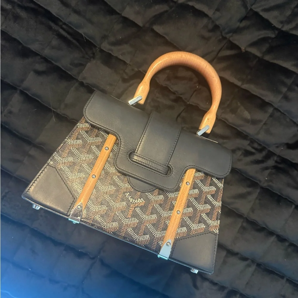 Goyard Black and Tan Satchel with Wooden Handle